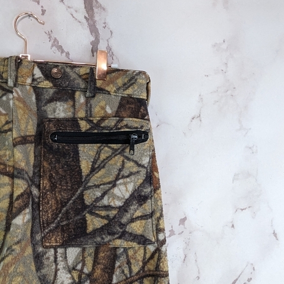 Cabelas Pants Mens 31 X 33 Camo Hunting Fleece Woodland Pockets Zipper Vintage - Picture 9 of 11